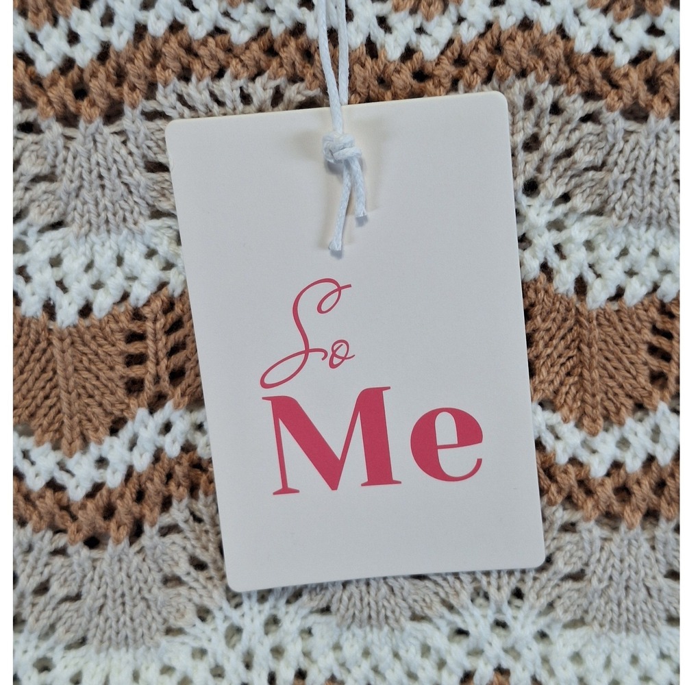 So Me Sweater Women M Multicolor Striped Crochet Knit Boho Scalloped Cropped - Picture 7 of 10